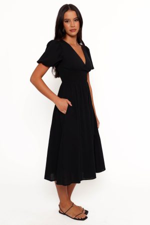 Ronnie Short Sleeve Midi Dress – Black