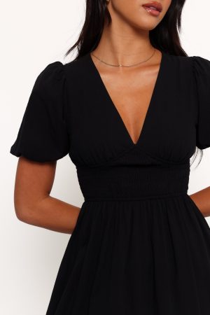 Ronnie Short Sleeve Midi Dress – Black