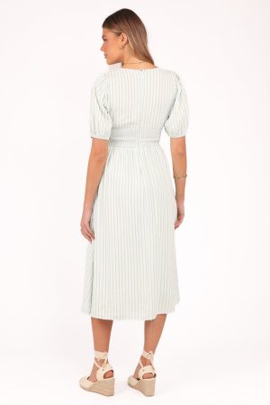 Ronnie Short Sleeve Midi Dress – Green Blue Stripe
