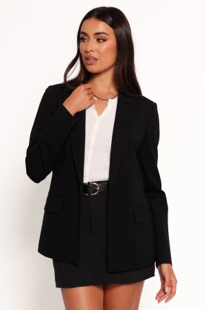 Ronny Open Front Knit Blazer – Black