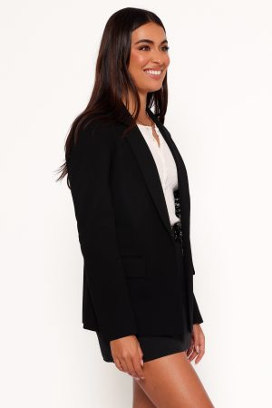 Ronny Open Front Knit Blazer – Black