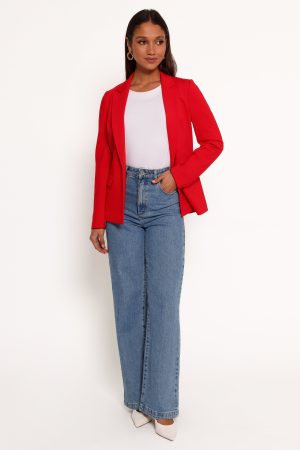 Ronny Open Front Knit Blazer – Scarlet Red