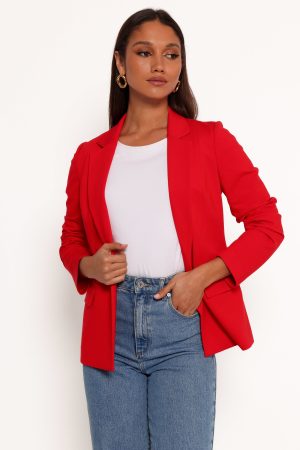 Ronny Open Front Knit Blazer – Scarlet Red