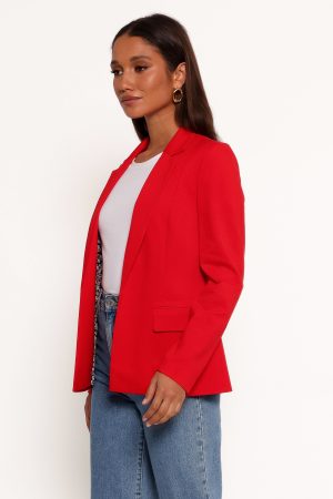 Ronny Open Front Knit Blazer – Scarlet Red