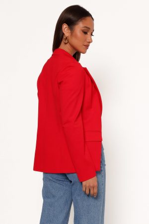 Ronny Open Front Knit Blazer – Scarlet Red
