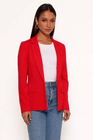 Ronny Open Front Knit Blazer – Scarlet Red