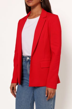 Ronny Open Front Knit Blazer – Scarlet Red