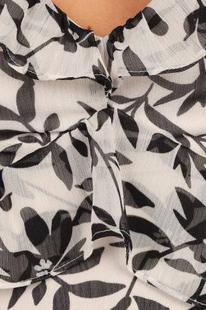 Rori Ruffle Maxi Dress – White Black Floral