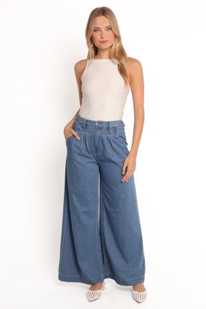 Rosalee Chambray Wide Leg Pant – Medium Denim