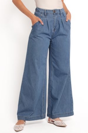 Rosalee Chambray Wide Leg Pant – Medium Denim