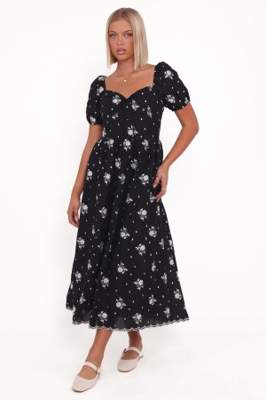Rosemarie Midi Dress – Black Floral