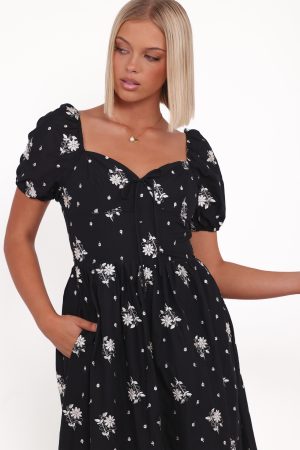 Rosemarie Midi Dress – Black Floral