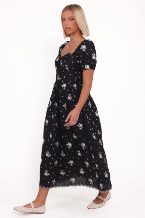 Rosemarie Midi Dress – Black Floral