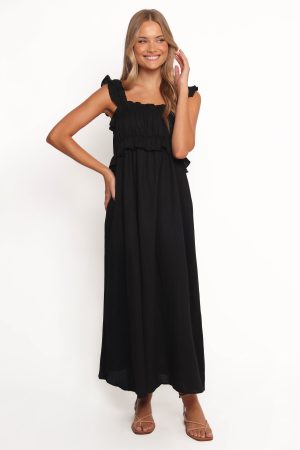 Ross Frill Strap Maxi Dress – Black