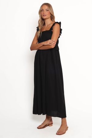 Ross Frill Strap Maxi Dress – Black