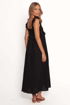 Ross Frill Strap Maxi Dress – Black