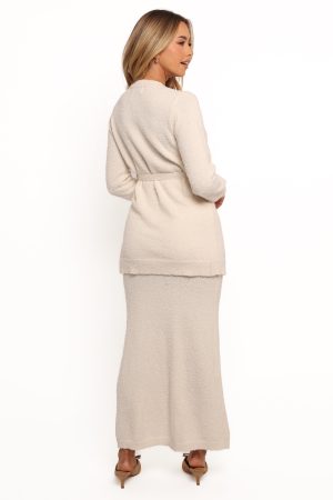 Rowee Boucle Knit Midi Skirt – White