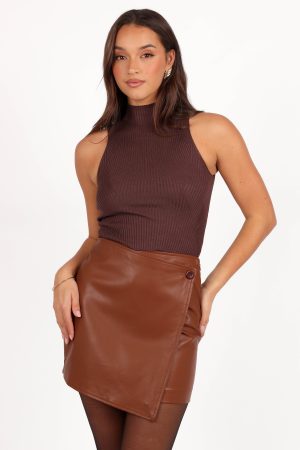 Rebecca Faux Leather Mini Skirt – Camel