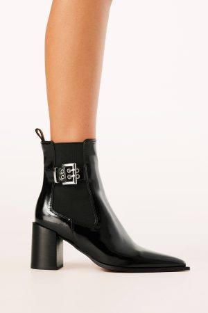 Sevara Booties – Black Crinkle Patent