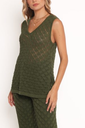 Sable Textured Knit Top – Olive