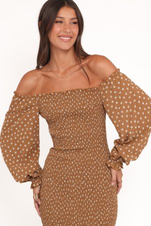 Sara Midi Dress – Brown Floral