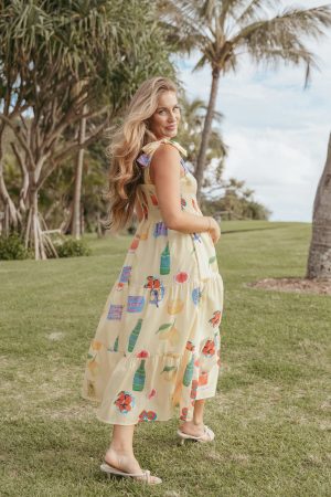 Sarelle Midi Dress – Yellow Pasta Print