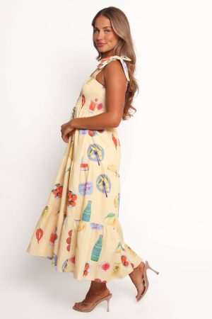 Sarelle Midi Dress – Yellow Pasta Print