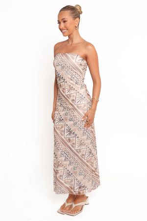 Saskia Strapless Midi Dress – Brown