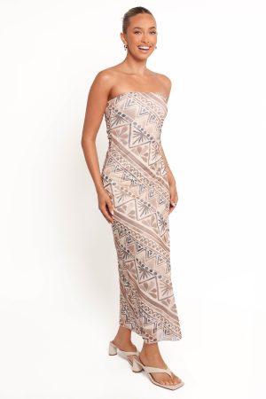 Saskia Strapless Midi Dress – Brown