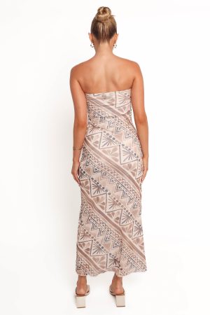 Saskia Strapless Midi Dress – Brown