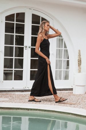 Sawyer Midi Slip Dress – Black