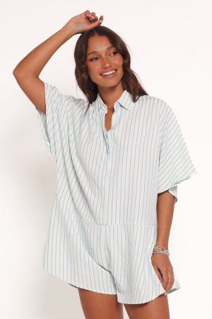 Sebastian Romper – Green Blue Stripe