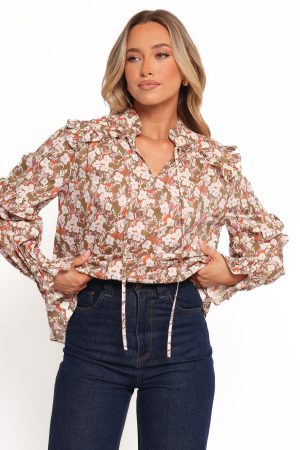 Selmah Long Sleeve Top – Cream Olive Orange