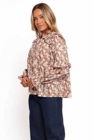 Selmah Long Sleeve Top – Cream Olive Orange