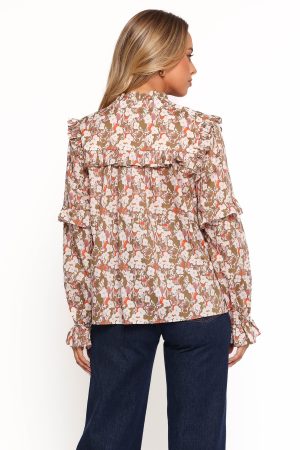 Selmah Long Sleeve Top – Cream Olive Orange