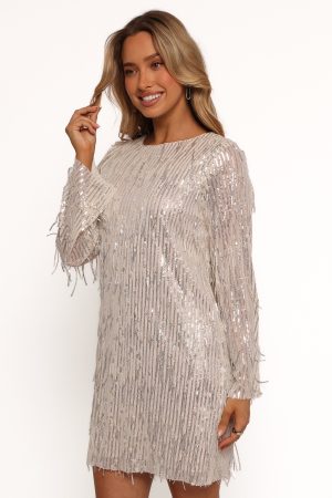 Serena Sequin Mini Dress – Nude/Silver