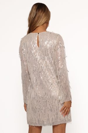 Serena Sequin Mini Dress – Nude/Silver