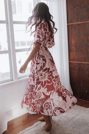 Shanae Maxi Dress – Pink Brown Paisley