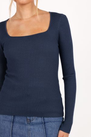 Shani Ribbed Knit Top – Dusty Blue
