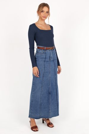 Shani Ribbed Knit Top – Dusty Blue