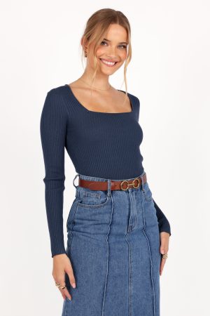 Shani Ribbed Knit Top – Dusty Blue