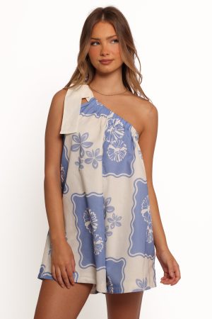 Shanice One Shoulder Playsuit – Blue Dahlia