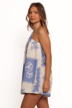 Shanice One Shoulder Playsuit – Blue Dahlia