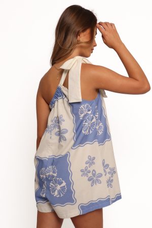 Shanice One Shoulder Playsuit – Blue Dahlia