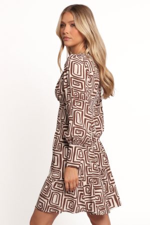 Sheridan Long Sleeve Mini Dress – Chocolate Brown Print
