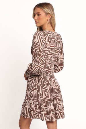 Sheridan Long Sleeve Mini Dress – Chocolate Brown Print