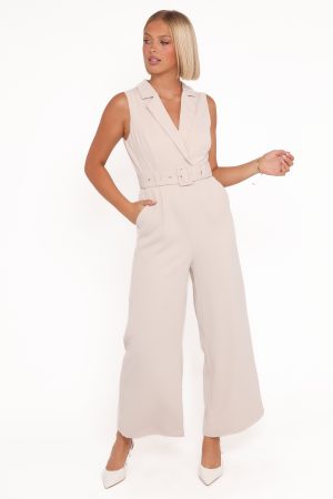 Sienna Belted Jumpsuit – Beige