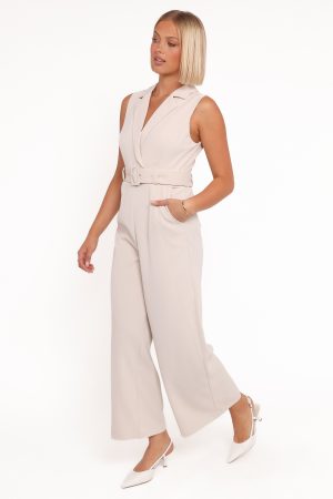 Sienna Belted Jumpsuit – Beige