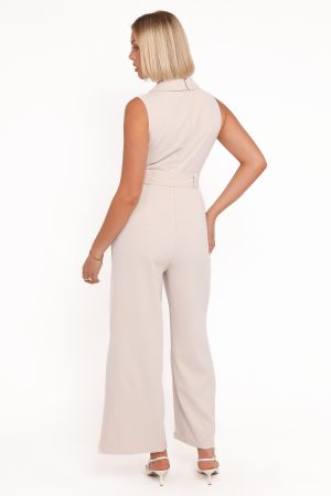Sienna Belted Jumpsuit – Beige