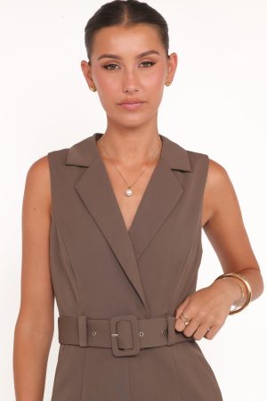 Sienna Belted Jumpsuit – Khaki Brown